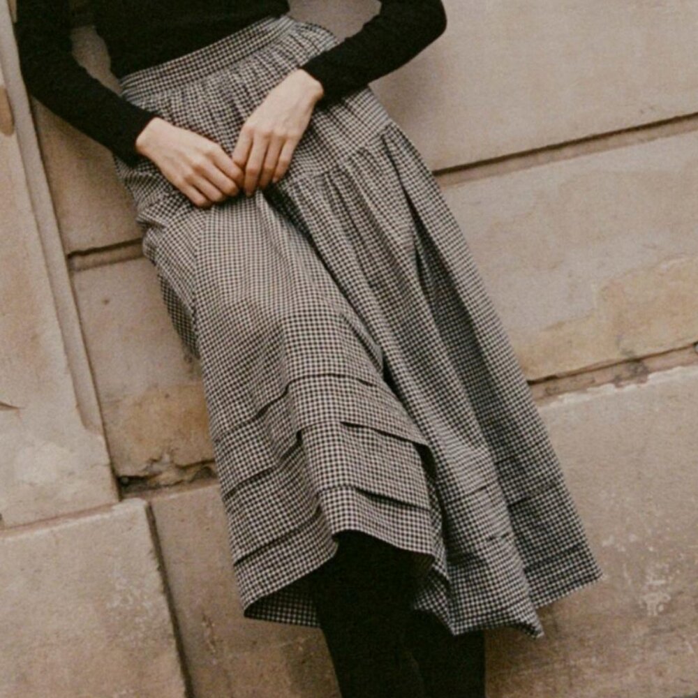Altered Doen Black and White Gingham Maxi Skirt